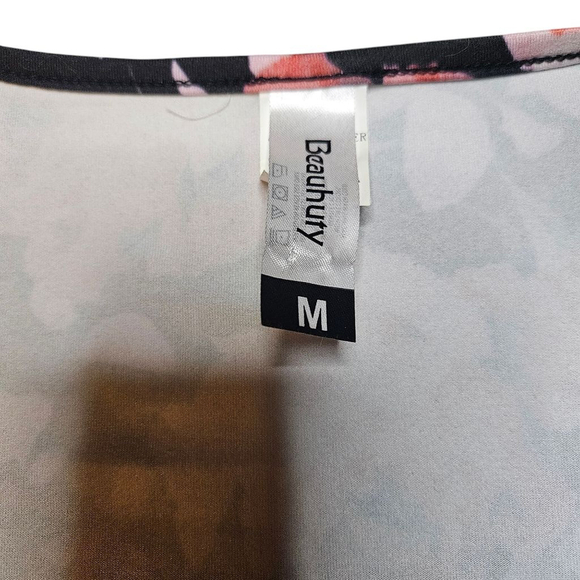 Beauhuty Medium Black Pink Floral Deep V-Neck Slim Fitted Long Sleeve Shirt - Picture 6 of 7